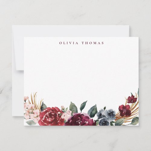 Burgundy boho floral personalized Stationery Note Card