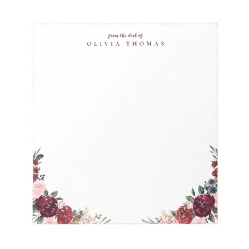 Burgundy boho floral personalized Stationery Notepad