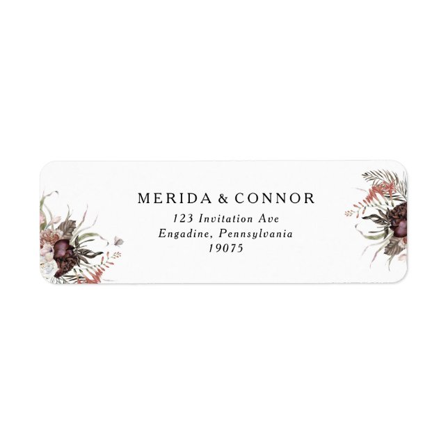 Burgundy Boho Floral Return Address Label (Front)