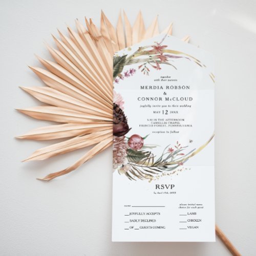 Burgundy Boho Floral Seal and Send  All In One Invitation