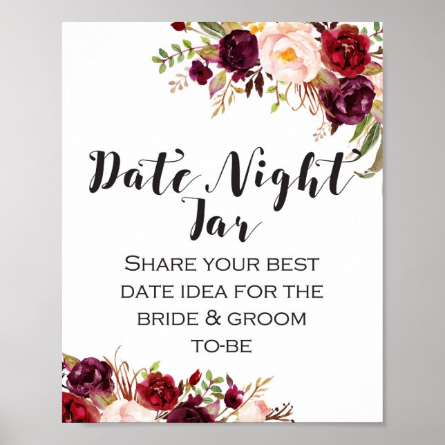 Burgundy Boho Floral Sign - Date night Sign (Front)