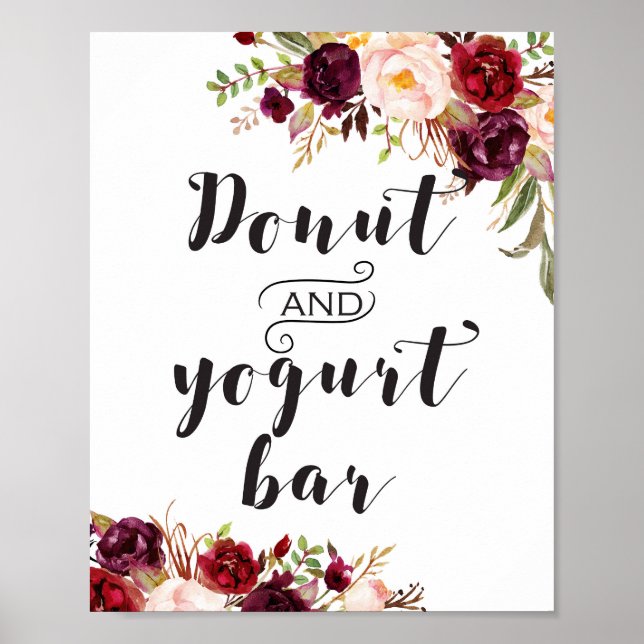 Burgundy Boho Floral Sign - Donut and Yogurt Bar (Front)