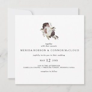 Burgundy Boho Floral Square Wedding Invitation