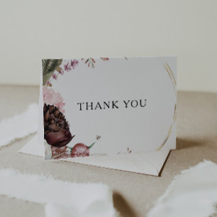 Burgundy Boho Floral Thank You Card