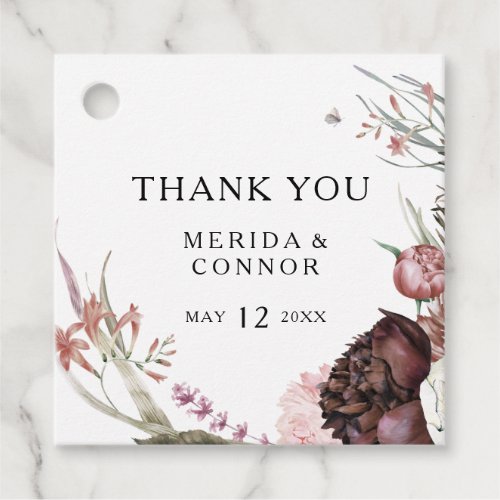 Burgundy Boho Floral Thank You Favor Tags