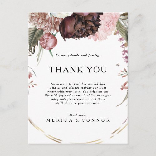 Burgundy Boho Floral Thank You Reception Card