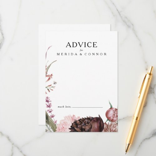 Burgundy Boho Floral Wedding Advice Card