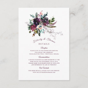 Burgundy Boho Floral Wedding Bouquet Details Enclosure Card