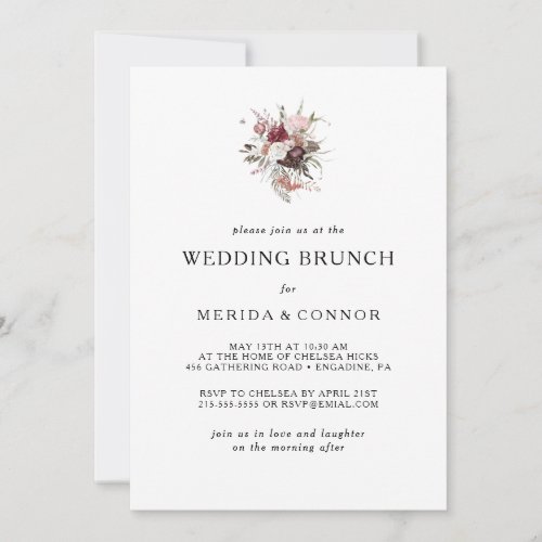 Burgundy Boho Floral Wedding Brunch Invitation