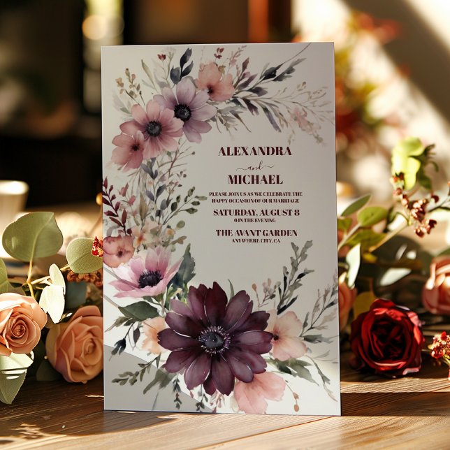 Burgundy Boho Floral Wedding Invitation (Creator Uploaded)