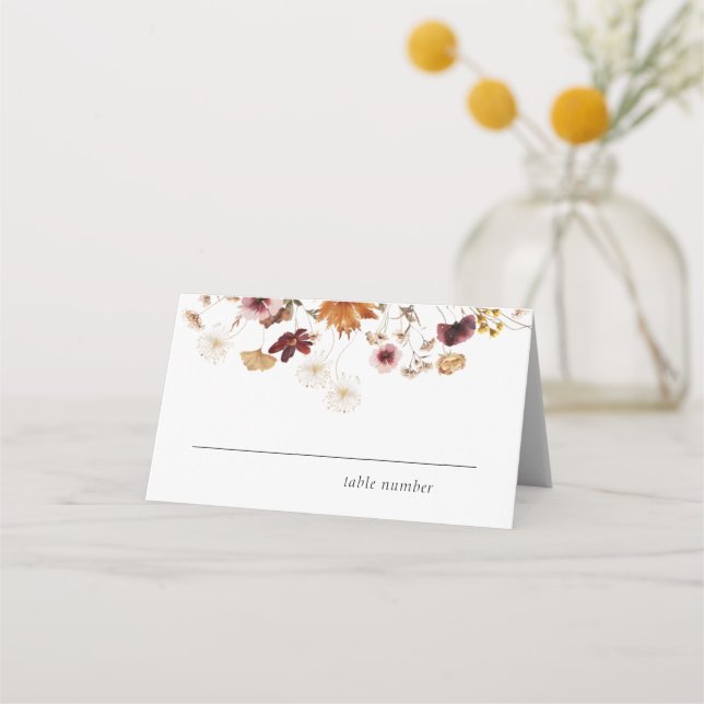Burgundy Boho Floral Wedding Place Cards (Front)