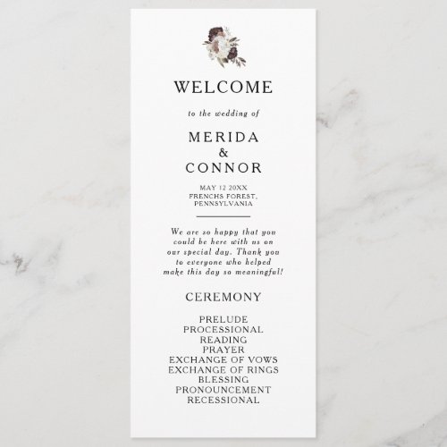 Burgundy Boho Floral Wedding Program