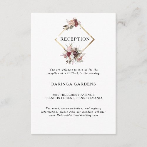 Burgundy Boho Floral Wedding Reception Card