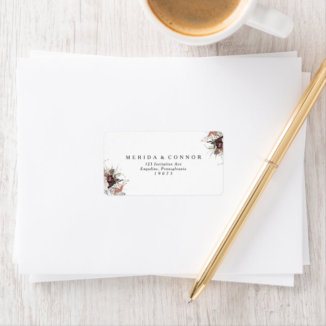 Burgundy Boho Floral Wedding RSVP Address Labels (Insitu)