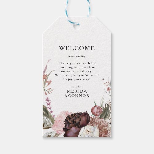 Burgundy Boho Floral Wedding Welcome Gift Tags