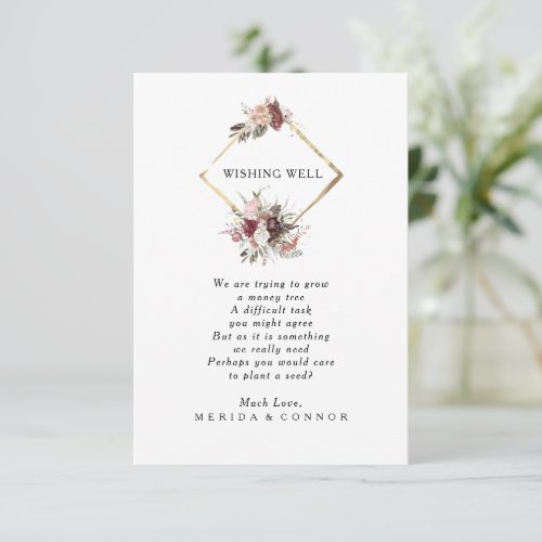 Burgundy Boho Floral Wedding Wishing Well Card