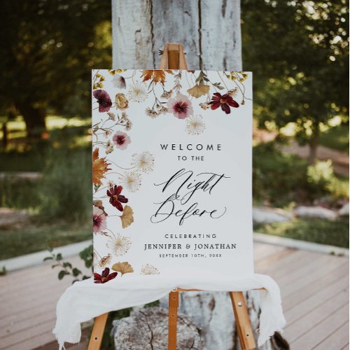 Burgundy Boho Floral Welcome to the Night Before Foam Board