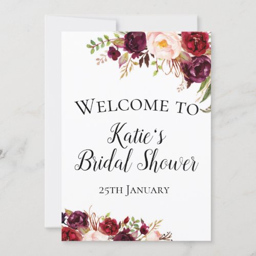 Burgundy Boho Flower Welcome Sign 5x7 Size Invitation