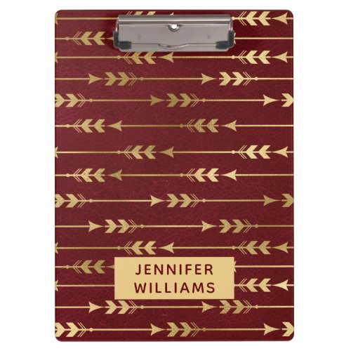 Burgundy Boho Gold Arrow Modern Personalized Name Clipboard