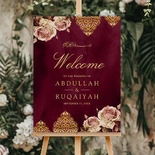 Burgundy Boho Motif Muslim Wedding Welcome Sign