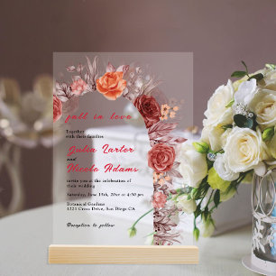 Burgundy Boho Rose Floral Pampas Grass Wedding Acrylic Invitations