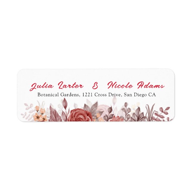 Burgundy Boho Rose Floral Pampas Grass Wedding Label (Front)