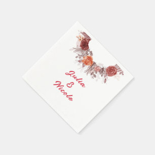 Burgundy Boho Rose Floral Pampas Grass Wedding Napkins