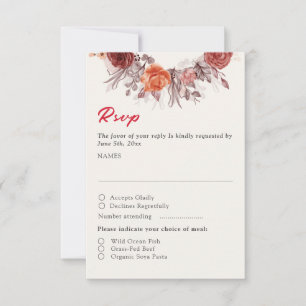 Burgundy Boho Rose Floral Pampas Grass Wedding RSVP Card