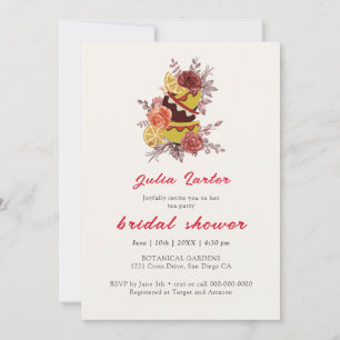 Burgundy Boho Rose Pampas Lemon Tea Bridal Shower Invitation