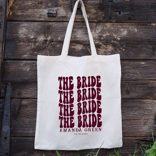 Burgundy Boho Trendy Boho Retro Personalized Bride Tote Bag
