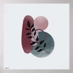 Burgundy boho wall art abstract plants and forms