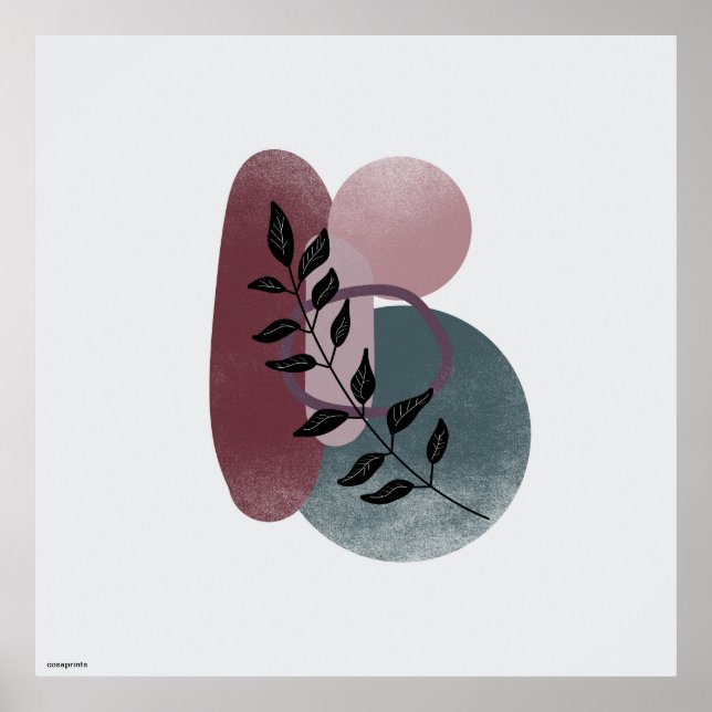 Burgundy boho wall art abstract plants and forms  (Front)