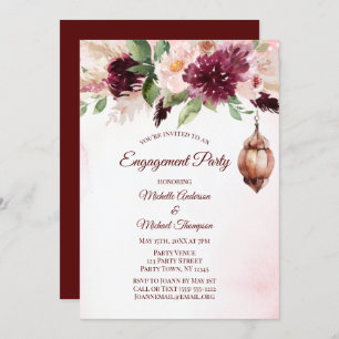 Burgundy Boho Watercolor Floral Engagement Party Invitation