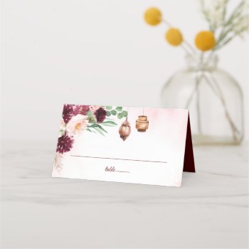 Burgundy Boho Watercolor Floral Place Card by MaggieMart at Zazzle