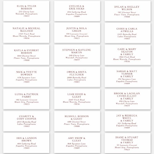 Burgundy Boho Wedding Guest Address Labels