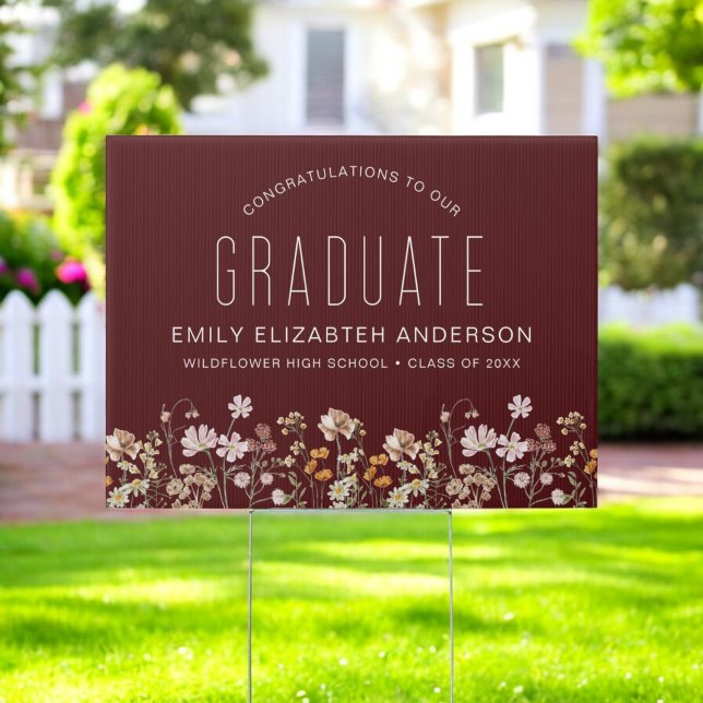 Burgundy Boho Wildflower Bloom Graduation  Sign (Creator Uploaded)