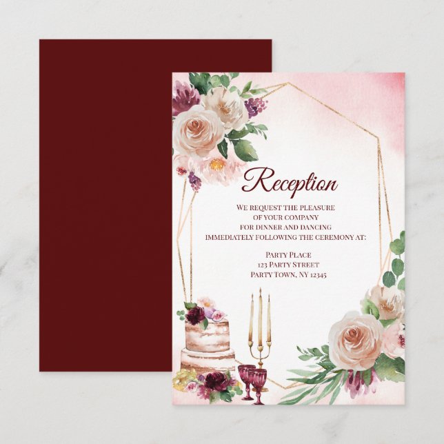 Burgundy Boho Wine Watercolor Floral Invitation (Front/Back)