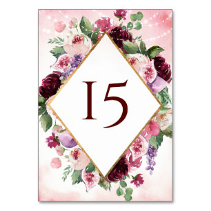 Burgundy Boho Wine Watercolor Table Number