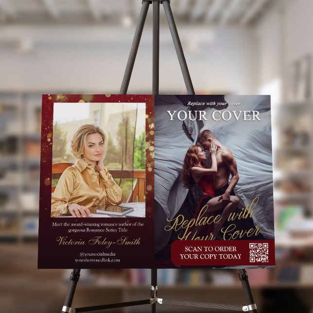 Burgundy Bokeh Romance Book Launch QR Code Foam Board (Creator Uploaded)