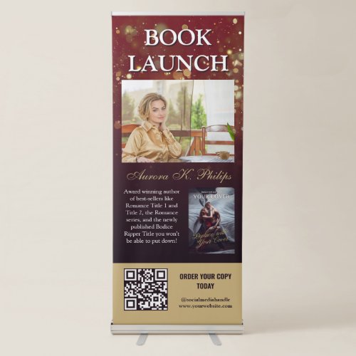 Burgundy Bokeh Romance Book Launch Retractable Banner