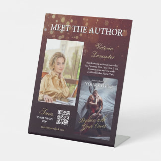 Burgundy Bokeh Romance Book Meet the Author Pedestal Sign