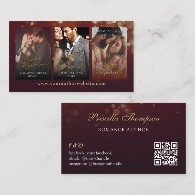Burgundy Bokeh Romance Book Series Author Business Card (Front/Back)