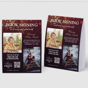 Burgundy Bokeh Romance Book Signing Meet & Greet Paper Table Tent
