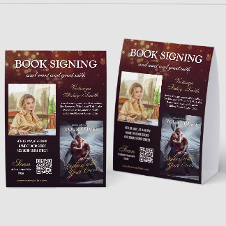 Burgundy Bokeh Romance Book Signing Meet & Greet Paper Table Tent