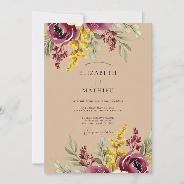 Burgundy Bold Rustic Wedding Invitation (Front)