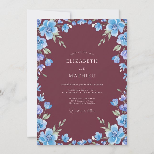 Burgundy Bold Watercolor Wedding Invitation (Front)