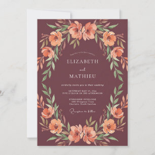Burgundy Bold Woodland Fall Wedding Invitation