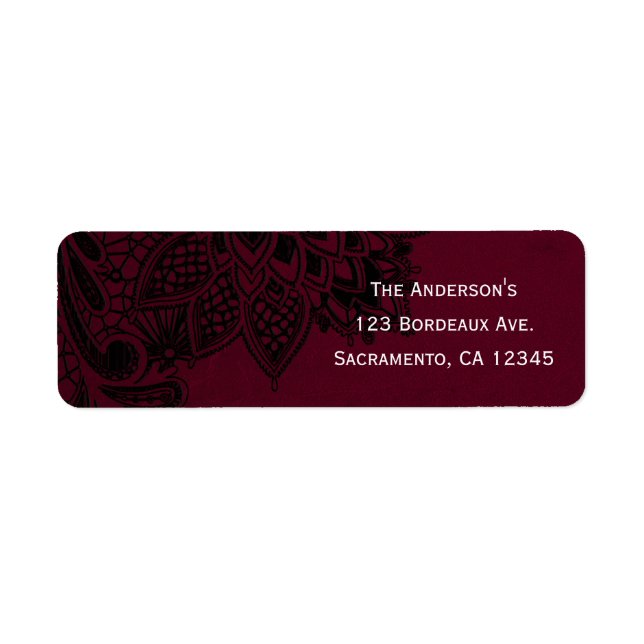Burgundy Bordeaux Black Vintage Lace Wedding Label (Front)
