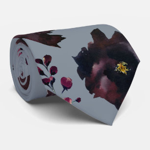 Burgundy Bordeaux Dusty Blue Elegant Wedding Neck Tie