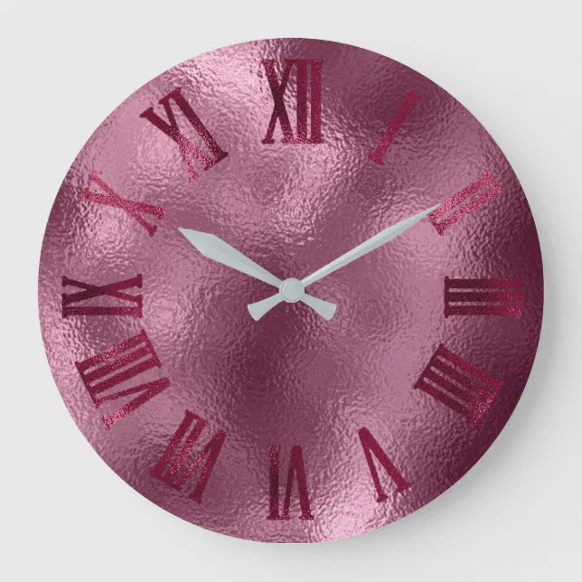 Burgundy Bordeaux Glass Minimal Roman Numbers Large Clock | Zazzle